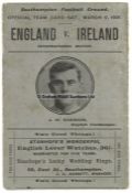 Rare official programme for the 1901 England v Ireland international match played at Southampton 9th