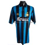 Dennis Bergkamp blue and black Inter Milan No.10 jersey, season 1993/94, short-sleeved with UMBRO