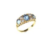 18 ct yellow gold aquamarine and diamond ring.