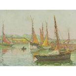 Berroneau, Andre 1886-1973 French AR. Anchored Yachts.