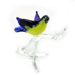 Murano: A large Venetian glass bird on a branch by Formia, Italian, 21st century.