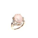 9 ct yellow gold rose quartz and diamond ring.