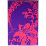 A Psychedelic screenprinted poster of Jimi Hendrix.