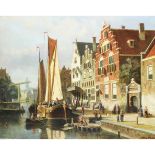 Koekkoek, Willem 1839-1895 Dutch Town scene with Canal.