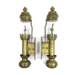 A pair of railway train carriage brass oil lamps.