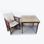 A delightful card table/occasional table and set of folding chairs, early/mid 20th century.