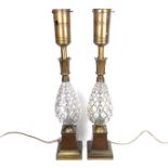 A pair of brass and glass pineapple table lamps, early 20th century