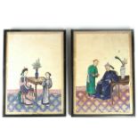 A pair of Chinese figural watercolour paintings, mid 19th century, Chinese school
