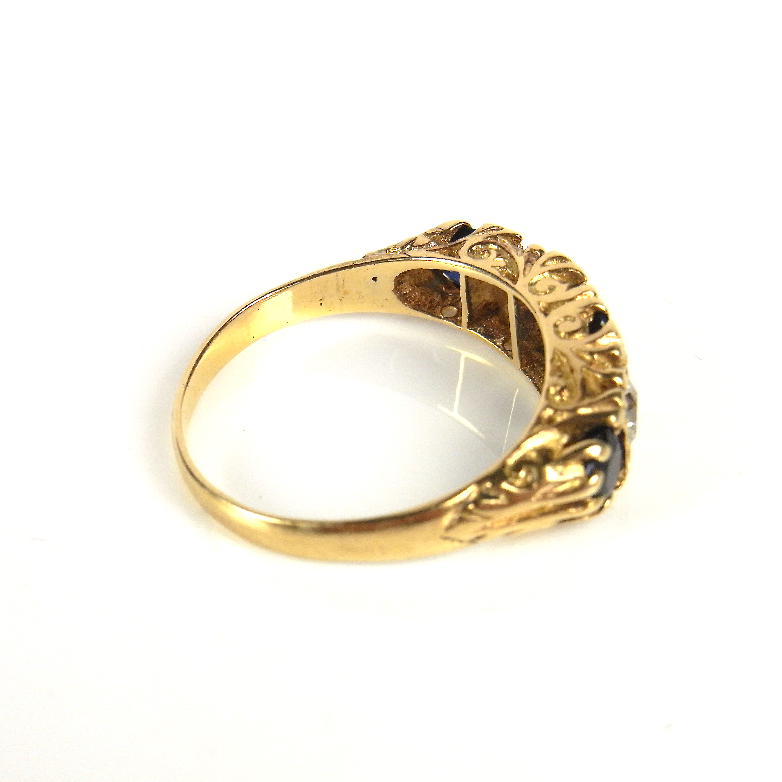 18 ct yellow gold sapphire and diamond five stone ring. - Image 2 of 2