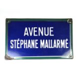 An original vintage French Parisian enamelled cast alloy 'Avenue Stephanie Mallarme' street sign