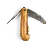 A sailors marine ivory pocket rigging knife, 18th / early 19th century.