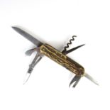 A German antler horn and steel pen knife, early 20th century.