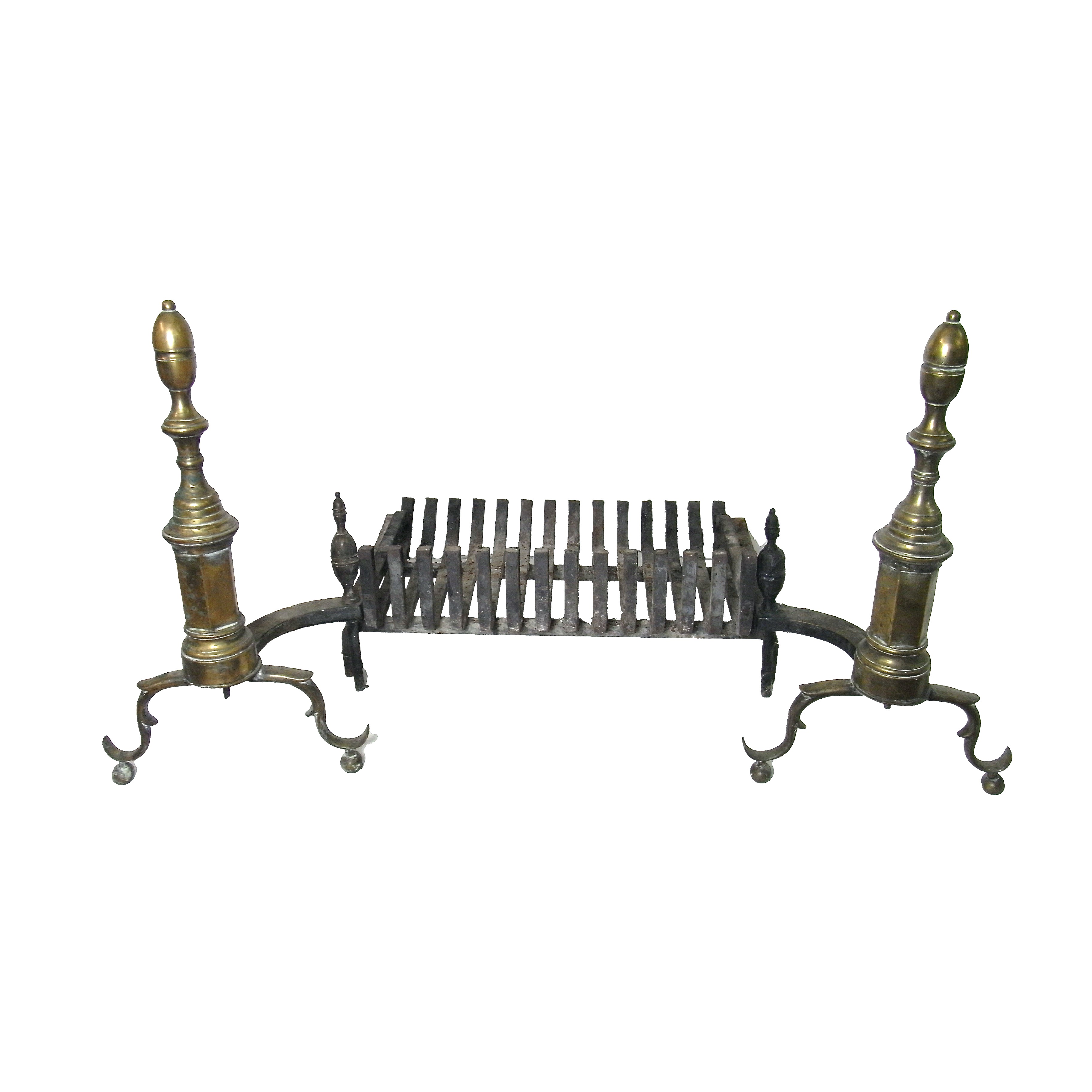 A brass and cast iron fire grate.