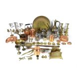 A large collection of copper, brass and electroplated silver items