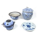 Four Chinese provincial blue and white porcelain wears