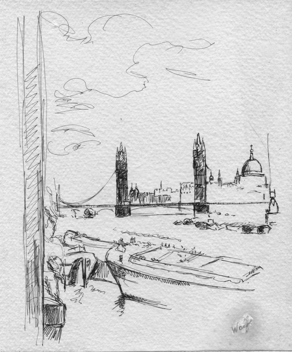 Wolfe, Edward 1896-1981 South African, Three drawings: Male Nude, Back of a Nude and Tower Bridge Lo - Image 3 of 3