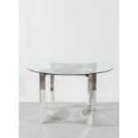 Base tavolo cromata con piano in cristallo, Anni ‘70.