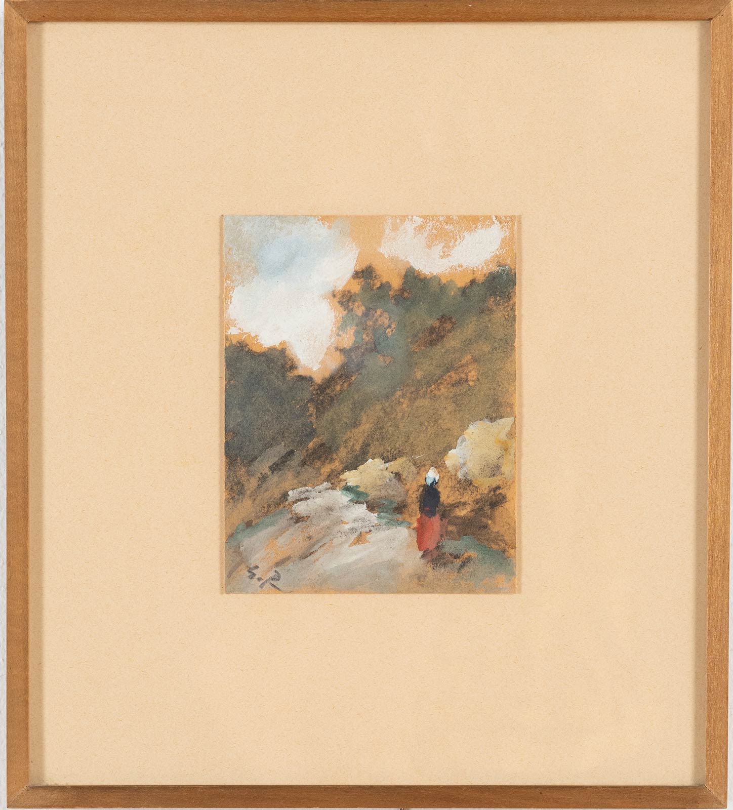 Guglielmo Pizzirani (Bologna 1886 - 1971), “Paesaggio con figura”.