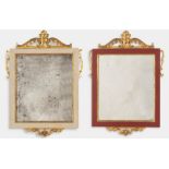 Due specchiere in legno intagliato, dorato e dipinto, XIX sec.