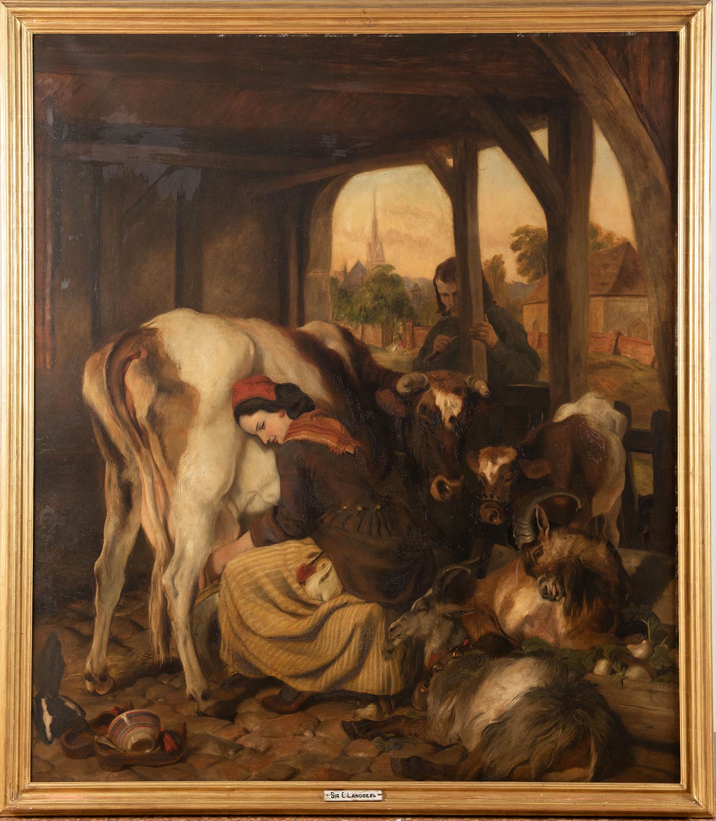 Edwin Landseer (1802 - 1873), attribuito a, “La mungitrice”.
