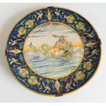 Piatto in ceramica policroma con scena mitologica, Italia, fine del XIX sec.