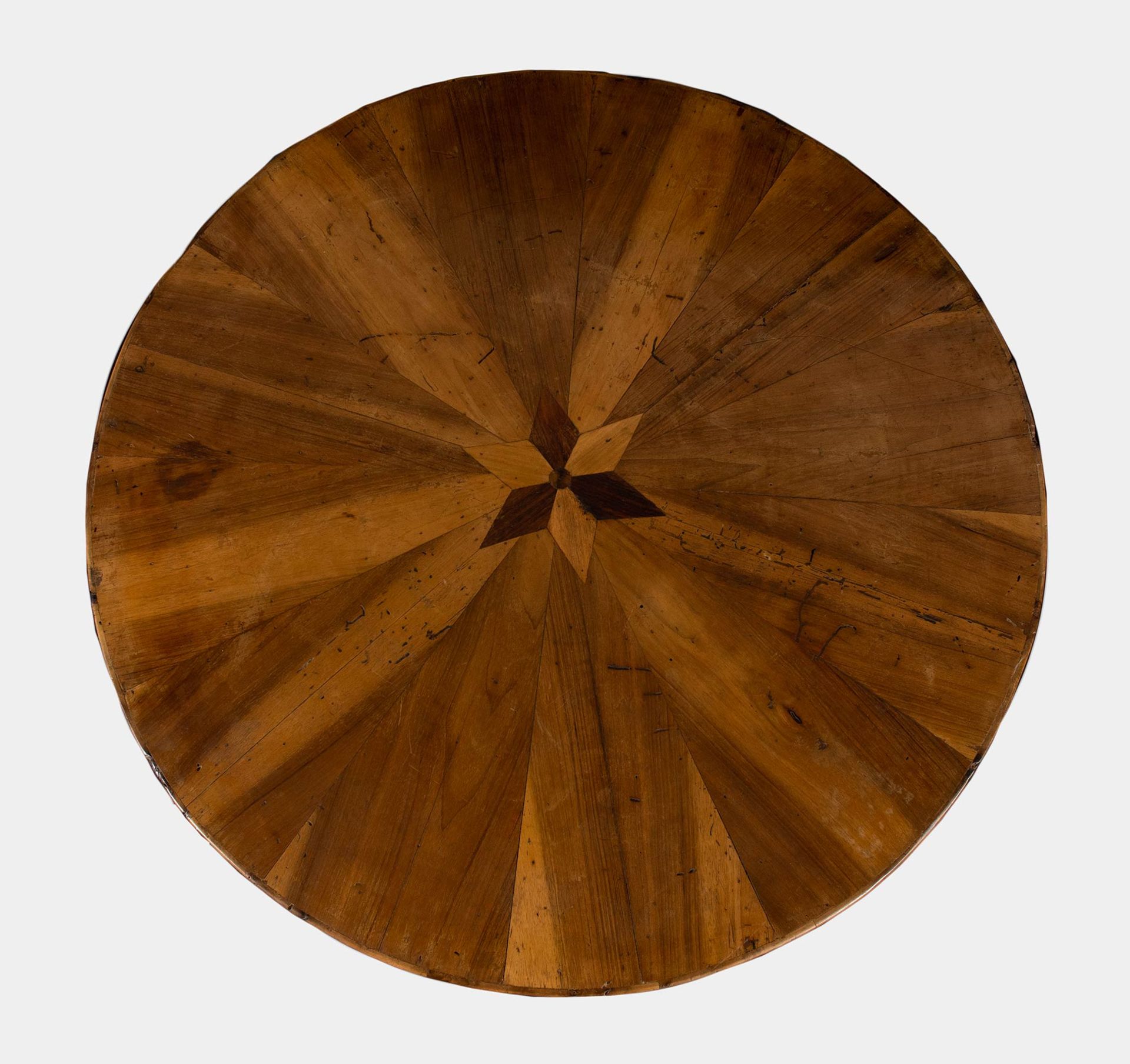 Tavolo circolare lastronato in legno di noce, XIX sec. - Image 2 of 3