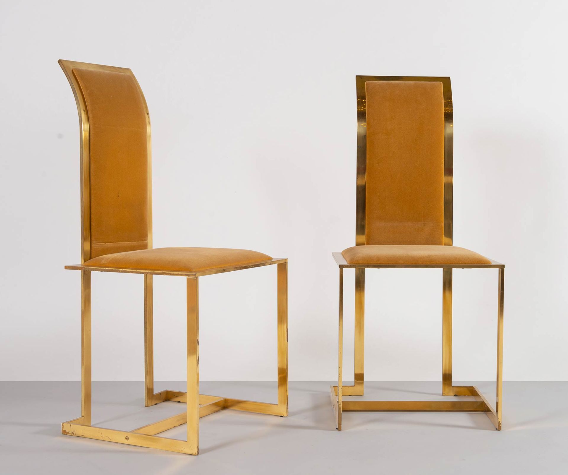 Coppia di sedie con struttura in ottone, Produzione Italiana - Anni ‘70.