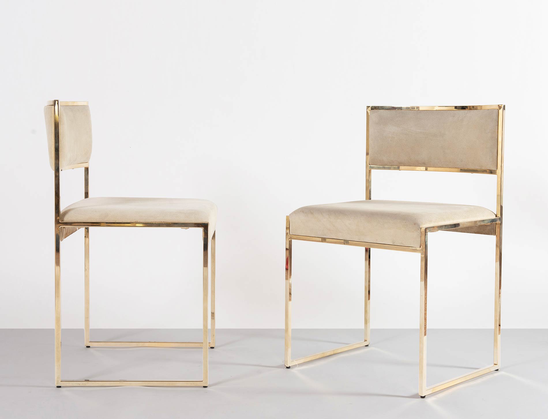Romeo Rega, Due sedie con struttura in ottone, Anni ‘70.