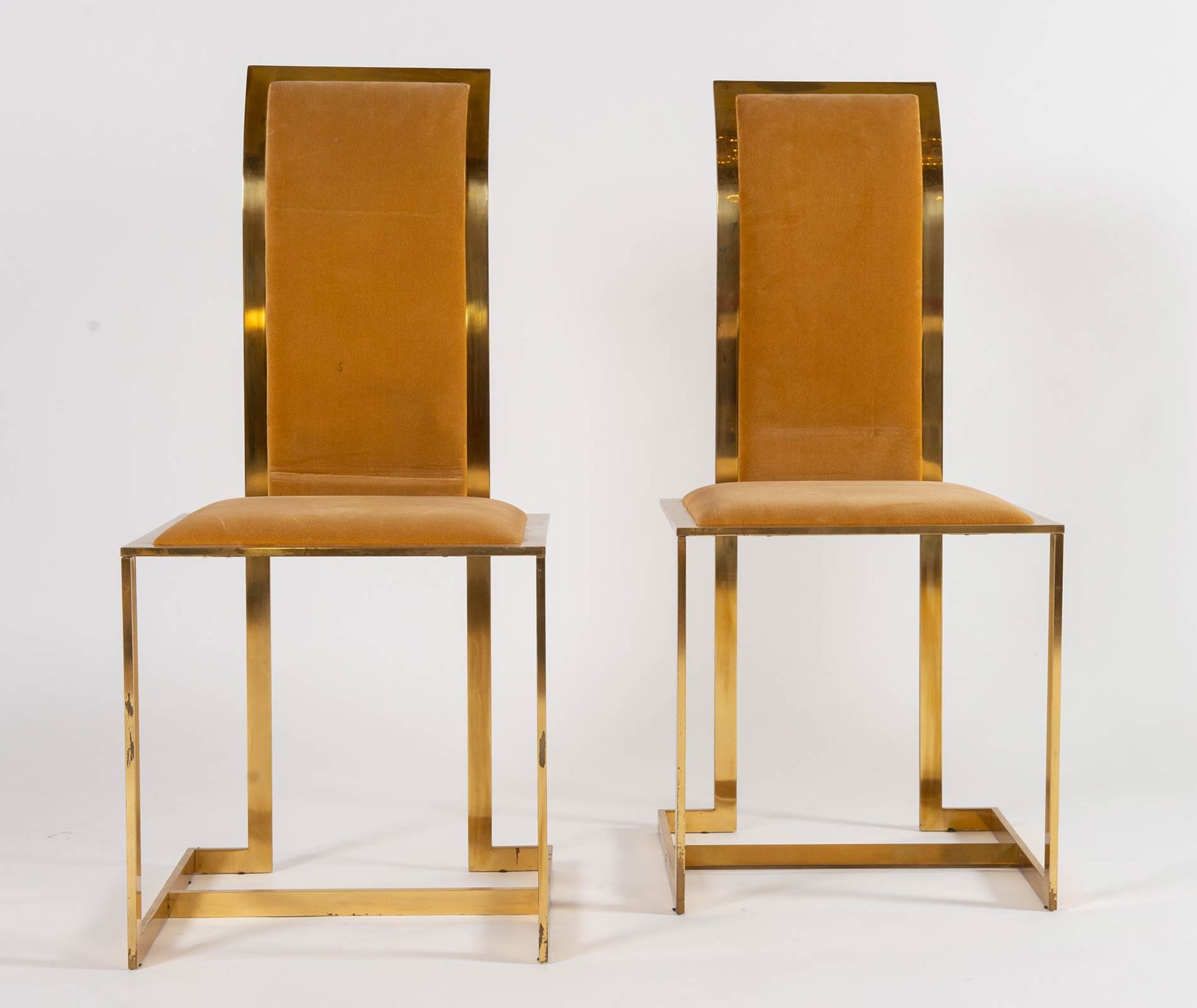 Coppia di sedie con struttura in ottone, Produzione Italiana - Anni ‘70. - Bild 2 aus 3