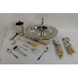 A tray lot of EP - swing handled basket, vase, loose cutlery etc Condition Report: Available upon