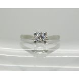 A platinum solitaire diamond ring set with estimated approx 0.30ct brilliant cut diamond, size O1/2,