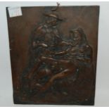 Two gilt-bronze plaques decorated with erotic scenes, 18 x 15cm, travel clock and Danish carved