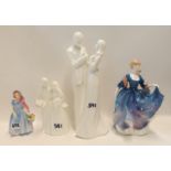 Four Royal Doulton figures including Elizabeth, Wendy, Bride and Groom and Congratulations Condition