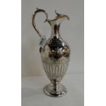 A silver plated claret jug with Greek key and foliate engraved decoration, 34cm high Condition