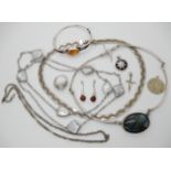 A silver Labradorite necklace, blister pearl set fancy chain necklace etc Condition Report: Not