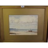 P MACGREGOR WILSON R.S.W. Fishing boat on shore, signed, watercolour, 26 x 37cm and another (2)