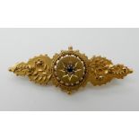A 15ct gold diamond and sapphire Victorian brooch, length 4.8cm, weight 4.3gms Condition Report: