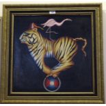 CAMPBELL SMITH Tiger and flamingo, oil on canvas, 50 x 50cm Condition Report: Available upon request