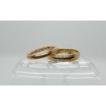 A 9ct rose gold wedding ring size O and a 9ct yellow gold example size V1/2, combined weight 5gms