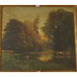 GEORGE NEIL Figure with cattle at a riverside, signed, oil on canvas, 70 x 80cm Condition Report: