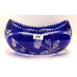 A blue flashed and cut glass boat shaped bowl, 30cm long Condition Report: Available upon request