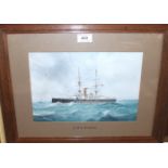 MACKENZIE THOMSON H.M.S. Diana, signed, gouache, 1901, 20 x 30cm and D ESPOSITO H.M.S. Renown,