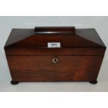 A Victorian rosewood sarcophagus-shaped two division tea caddy with hinged lid, 30cm wide