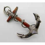 A white metal Scottish agate brooch in the shape of an anchor Condition Report: Not available for