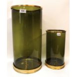A large Ralph Lauren green glass hurricane lamp and another smaller Condition Report: Available upon