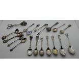 A lot comprising various EP spoons and two pairs of tongs Condition Report: Available upon request