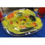 Ion Tamaian - A mottled yellow, read and clear glass 'Lemon euphoria Platter', 62cm diameter, etched