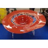 Ion Tamaian - A red and gold glass 'Gateway' dish, 65cm diameter, etched signature to side, with