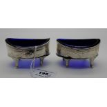 A pair of silver salts by Robert Henwell II, London 1809, of oval form with engraved decoration on