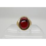 A 9ct red gem signet ring approx O, weight 6.5gms Condition Report: Available upon request